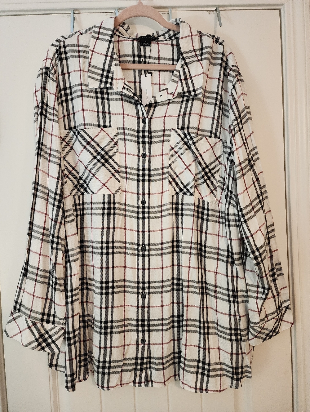 Sanctuary Women's Black Ivory Plaid Button-Up Shirt 3X NWT Tunic Oversized